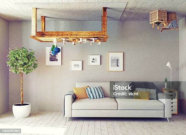 The Strange Interior Stock Photo - Download Image Now - Upside Down, Domestic Room, House