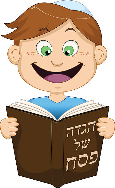 Boy Reading From Haggadah For Passover vector art illustration