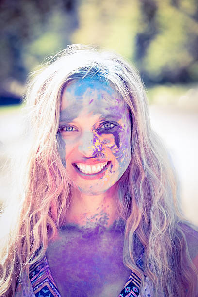 istock Pretty blonde covered with powder paint 482602178