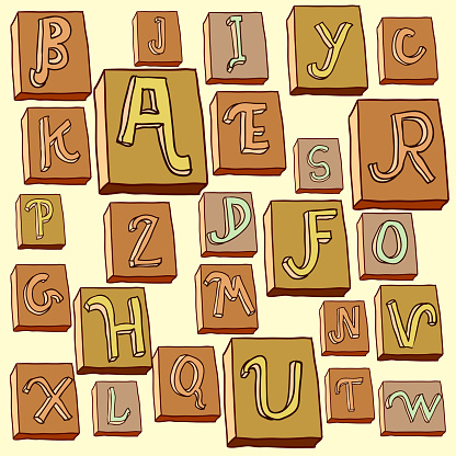 Hand drawn alphabet doodle - Letters, uppercase, lowercase, numbers, digits, symbols set. Isolated in white background