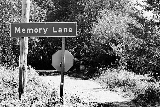 istock Memory Lane Road Sign, black and white 482604428