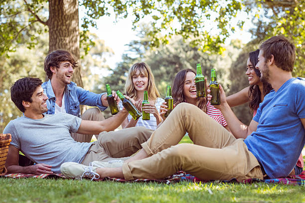 istock Happy friends in the park having picnic 482604822