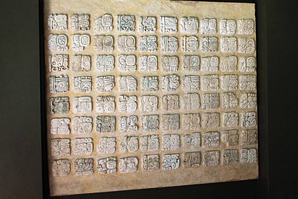 Ancient city of Yaxchilan hidden in the jungle in the borderland of Mexico and Guatemala, Ancient Mayan hieroglyphs