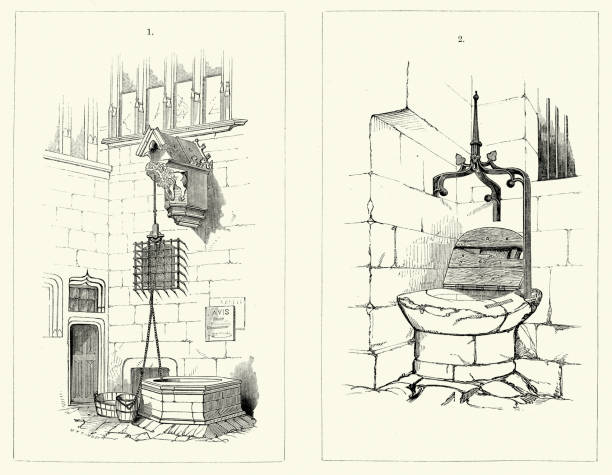 medieval architecture - wells - cher stock illustrations