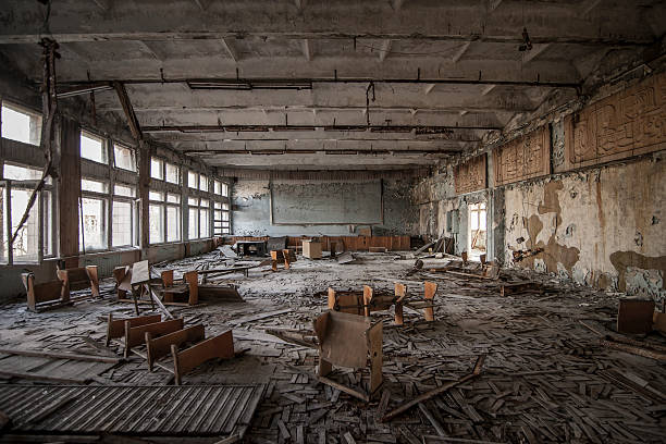 istock Chernobyl - Abandoned classroom in Pripyat 482610530