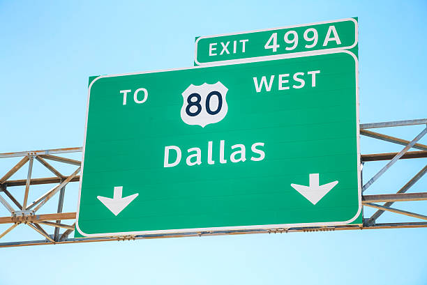 istock Road sign with the direction to Dallas 482611878