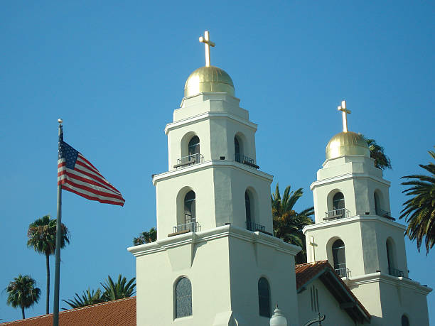 istock American Flag and an Orthodox church 482612350