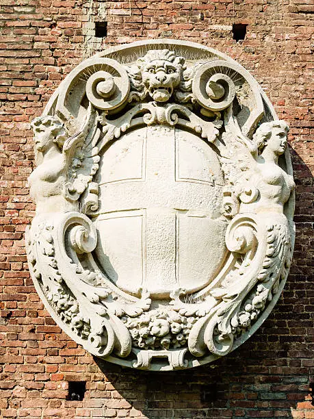coat-of-arms of milan, sculpture from renaissaince. symbol of the townhall