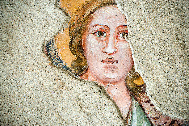 Brianza ally: painting Agliate Brianza (Monza, Lombardy, Italy): interior of the medieval baptistery, in Romanesque style, built in the 10th century: painting made by an anonymous medieval painter medieval fresco stock pictures, royalty-free photos & images