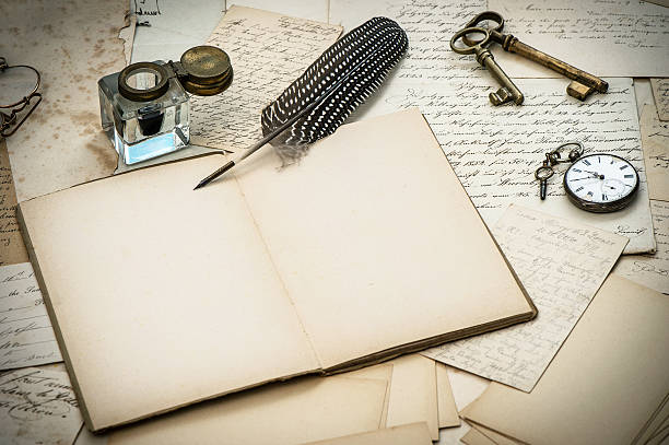 istock antique accessories, letters, inkwell and ink pen 482617343