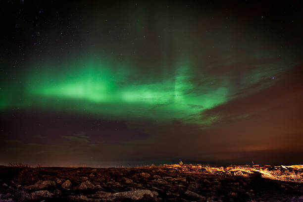istock Northern lights over volcanic landscape 482617547
