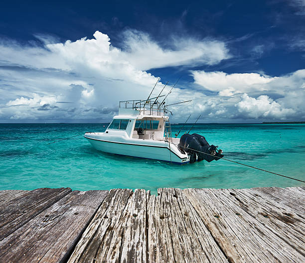 View of the boats of the Caribbean Sea in Isla Mujeres, Mexico