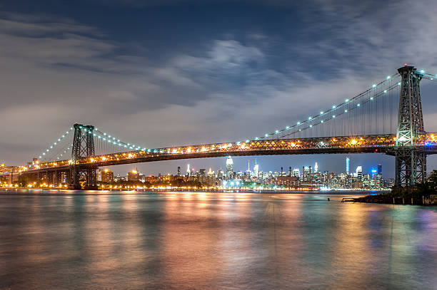 Williamsburg Bridge in New York View to the Williamsburg Bridge from the Williamsburg neighborhood williamsburg bridge stock pictures, royalty-free photos & images