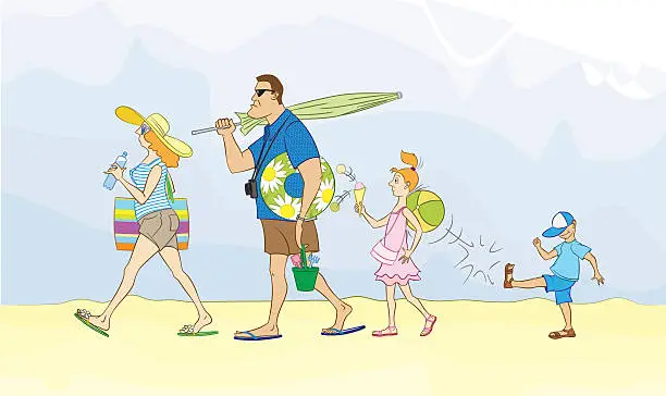 Vector illustration of Family goes to sea