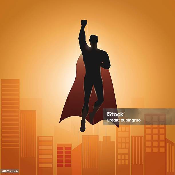 Superhero Hovering In The Sky Stock Illustration - Download Image Now - Superhero, 2015, Adult