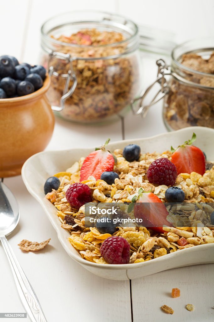 Light, delicious breakfast with cereal and fruit. 2015 Stock Photo