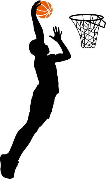 istock Black silhouettes of men playing basketball 482625138