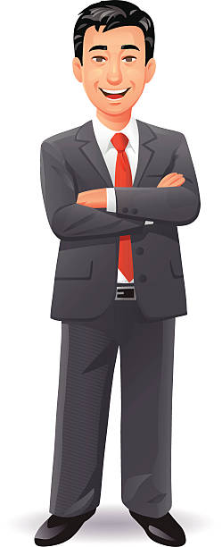 Laughing Businessman Vector illustration of a laughing businessman standing with his arms crossed, isolated on white. EPS 10, grouped and labeled in layers. black hair illustrations stock illustrations