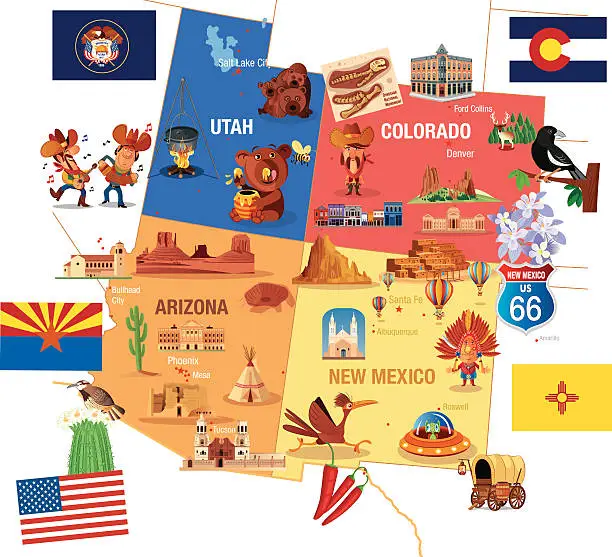 Vector illustration of Cartoon map of USA