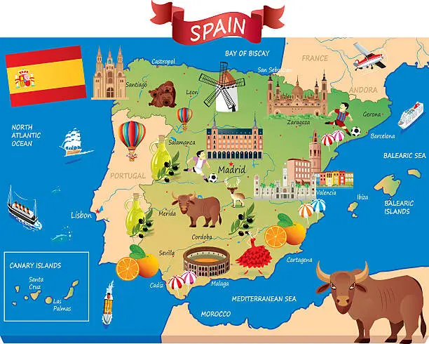 Vector illustration of Cartoon map of SPAIN