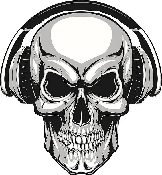 Vector illustration of Skull with headphones