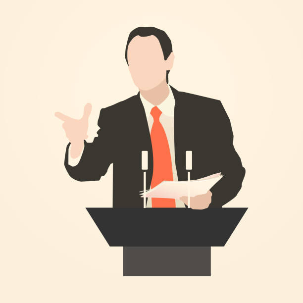 ilustraciones, imágenes clip art, dibujos animados e iconos de stock de orador hablar de tribune - politician