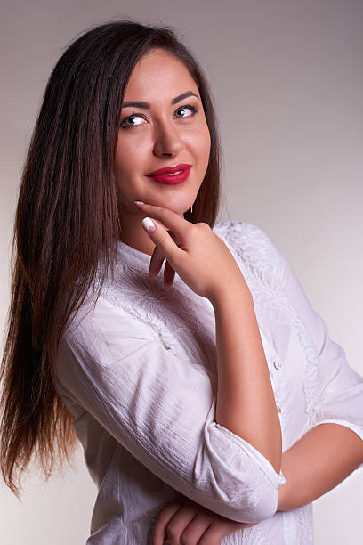 istock Pretty office woman in white shirt 482629718