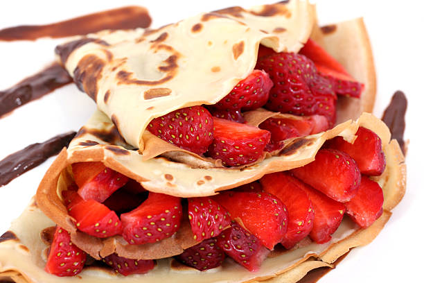 istock dessert: isolated pancakes with strawberry and chocolate 482630008