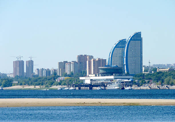 View of the city beach of the Volga River in the city of Volgograd