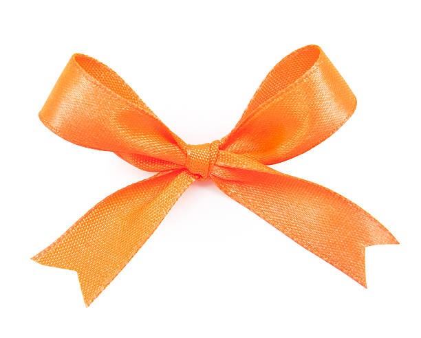 istock Orange satin gift bow ribbon 482634696