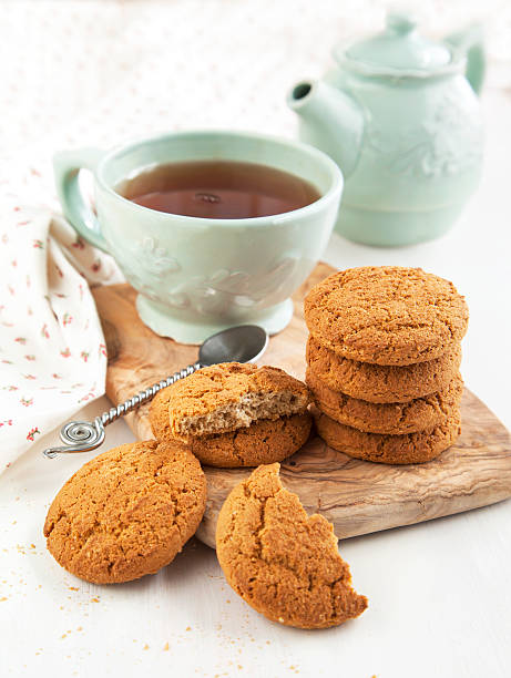 istock Oatmeal cookies and cup of tea 482635239