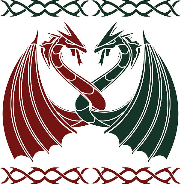 dancing dragons dancing dragons. stencil. vector illustration celtic dragon tattoo stock illustrations
