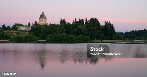 Government Building Capital Lake Olympia Washington Sunset Dusk Stock Photo - Download Image Now