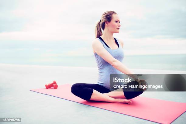 Pregnant Young Woman Doing Fitness Exercises Stock Photo - Download Image Now - Exercising, Pregnant, 2015