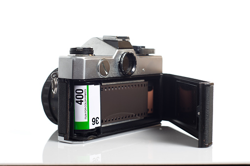 SLR camera with color negative film loaded
