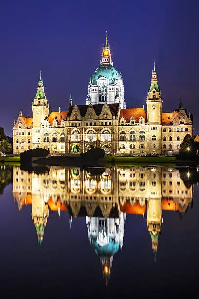 New Town Hall in Hanover, Germany at night