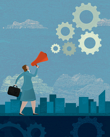 Vector illustration of a business woman with megaphone.