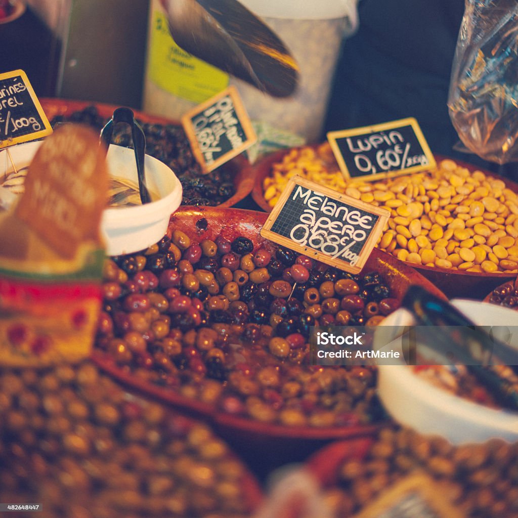 Olives for sale Traditional farmer's market in Provence Food Stock Photo