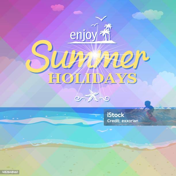 Summer Holiday In Surfing Beach Stock Illustration - Download Image Now - Backgrounds, Beach, Surfboard