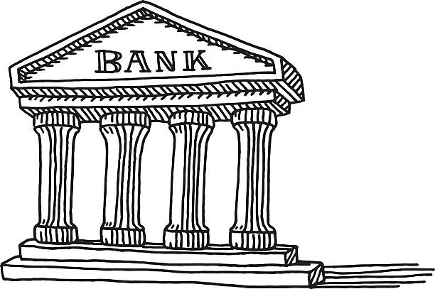 Bank Building Symbol Drawing Hand-drawn vector drawing of a Bank Building Symbol. Black-and-White sketch on a transparent background (.eps-file). Included files are EPS (v10) and Hi-Res JPG. banking drawings stock illustrations