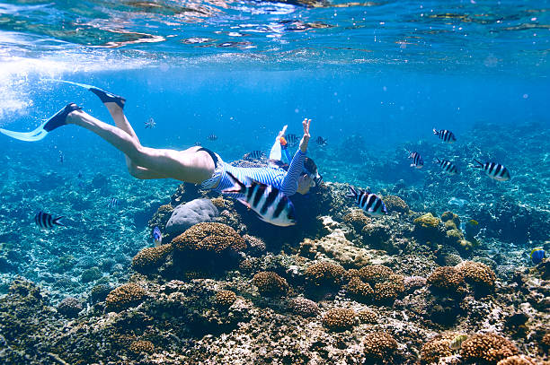 istock Woman with mask snorkeling 482654892