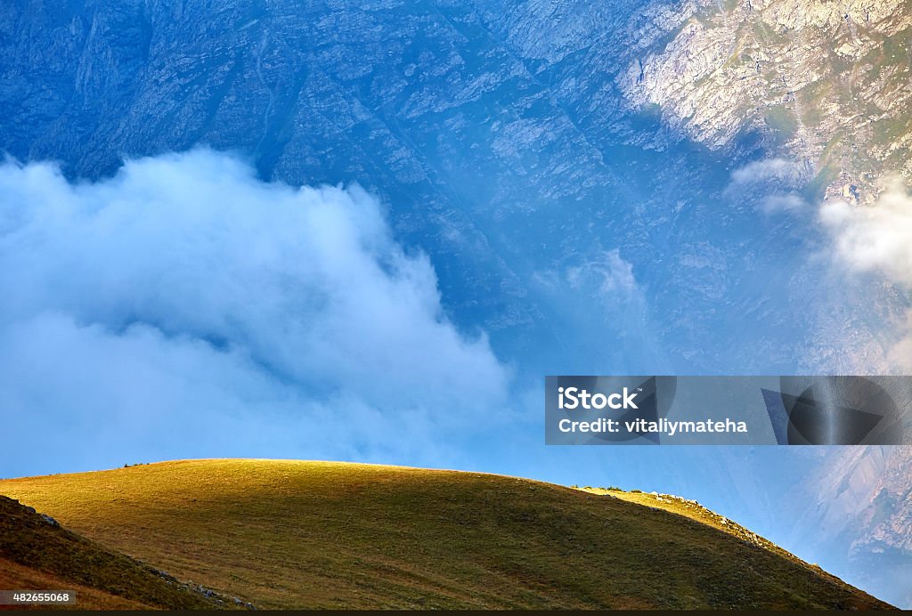 Caucasus mountains, Georgia Caucasus green hills and mountains, on the sunset. Georgia 2015 Stock Photo