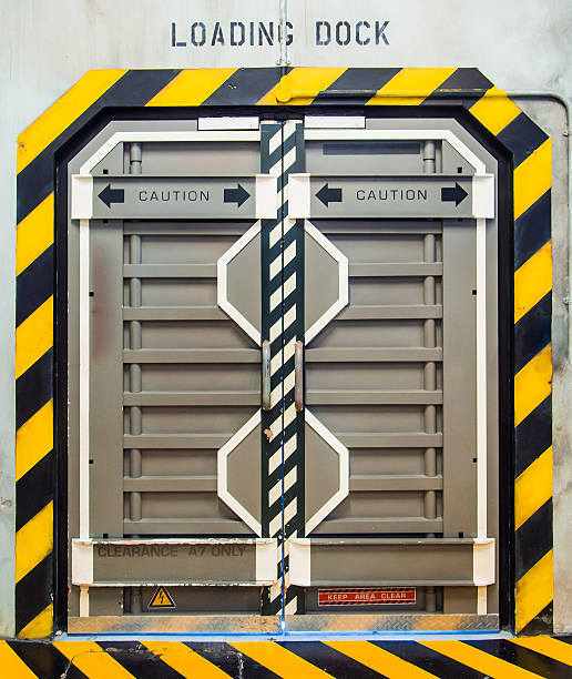 Futuristic metallic door stock photo