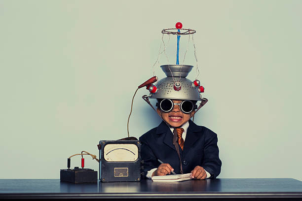 istock Young Business Boy Wearing Mind Reading Helmet 482660297