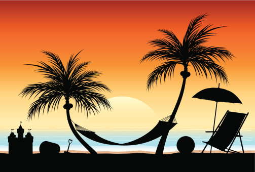Silhouettes are separated so you can move around or remove the castle, chair, trees with hammock, shovel, bucket, and beach ball.