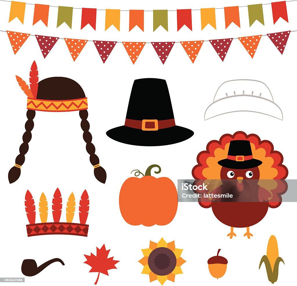 Thanksgiving vector decoration and photo booth props Indigenous Peoples of the Americas stock vector