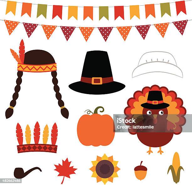 Thanksgiving Vector Decoration And Photo Booth Props Stock Illustration - Download Image Now