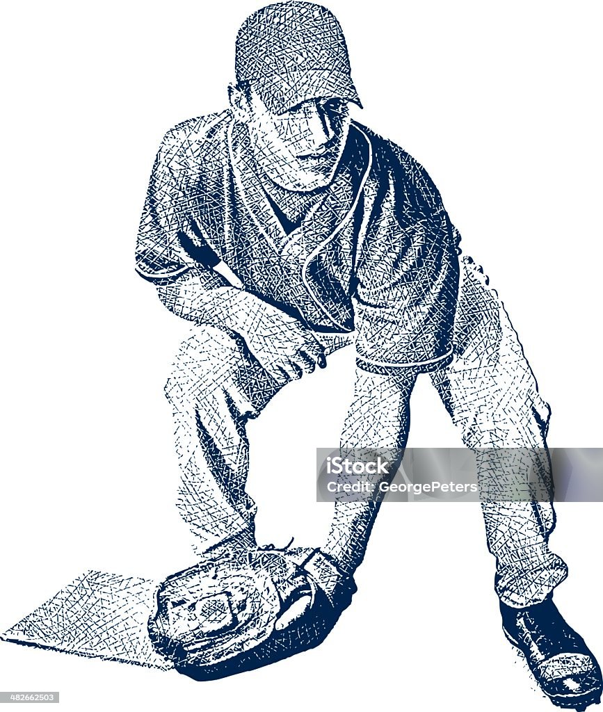 Giocatore di Baseball - arte vettoriale royalty-free di Acquaforte