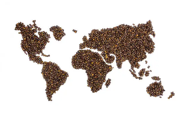 Photo of World map filled with coffee beans