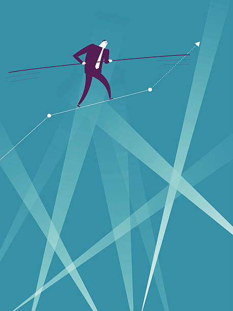 ilustrações, clipart, desenhos animados e ícones de imagem de vetor de homem caminhando complicado tight corda - tightrope walking circus skill